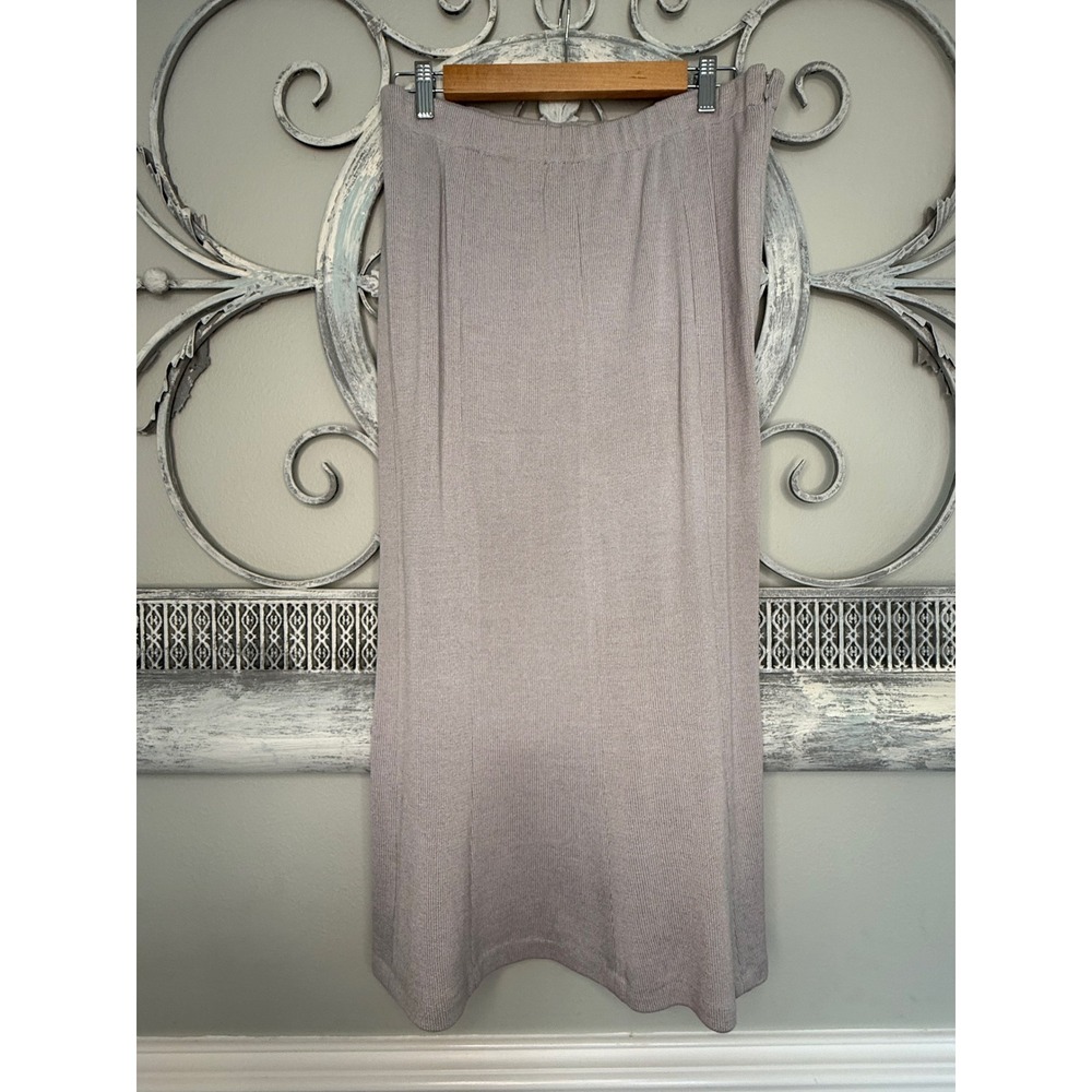 Donna Vinci Knits 2pc Skirt Suit Set Rhinestone Pearls Light Gray Womens Size 10 - Picture 9 of 12